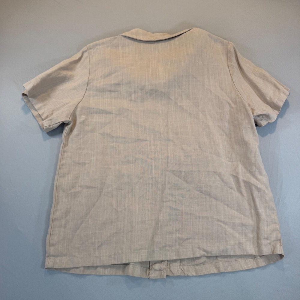 Vivacity USA Tan 100% Linen Button Down Womens Shirt Pockets Small Beachy Resort - Picture 3 of 6